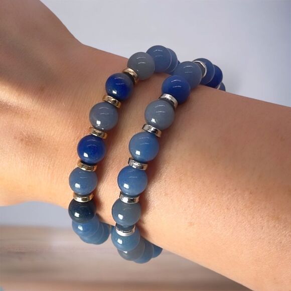 NWT Wool + Pepper Co. BLUE AVENTURINE GEMSTONE w/ gold OR silver Bracelet - Picture 2 of 3